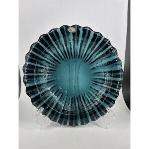 Blenko Glass Ashtray Peacock Dark Teal Persian Blue 6112-L